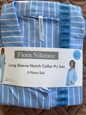 Flora Nikrooz Light Blue and White Striped Long Sleeve PJ Set